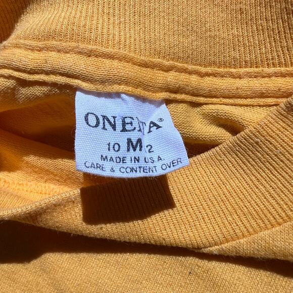 Vintage 80s Hot Sessions Surfing AOP T Shirt Yellow Blue Single Stitch Baby Tee - Picture 2 of 11